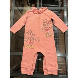 Disney Baby Girls Pink Mickey Minnie Mouse Waffle Knit Romper 24M